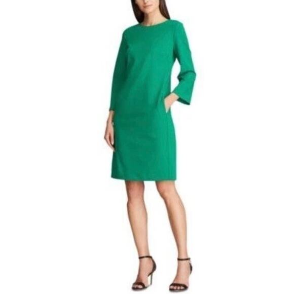 Lauren Ralph Lauren Lush Emerald Green Long Sleeve Crepe Sheath Dress Sz 18 - Picture 1 of 6